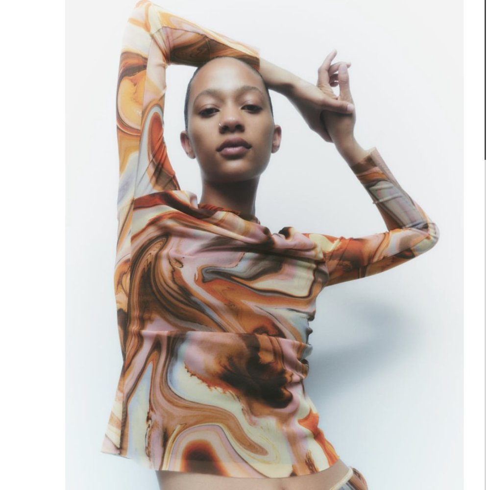 NWT ZARA PRINTED TULLE TOP